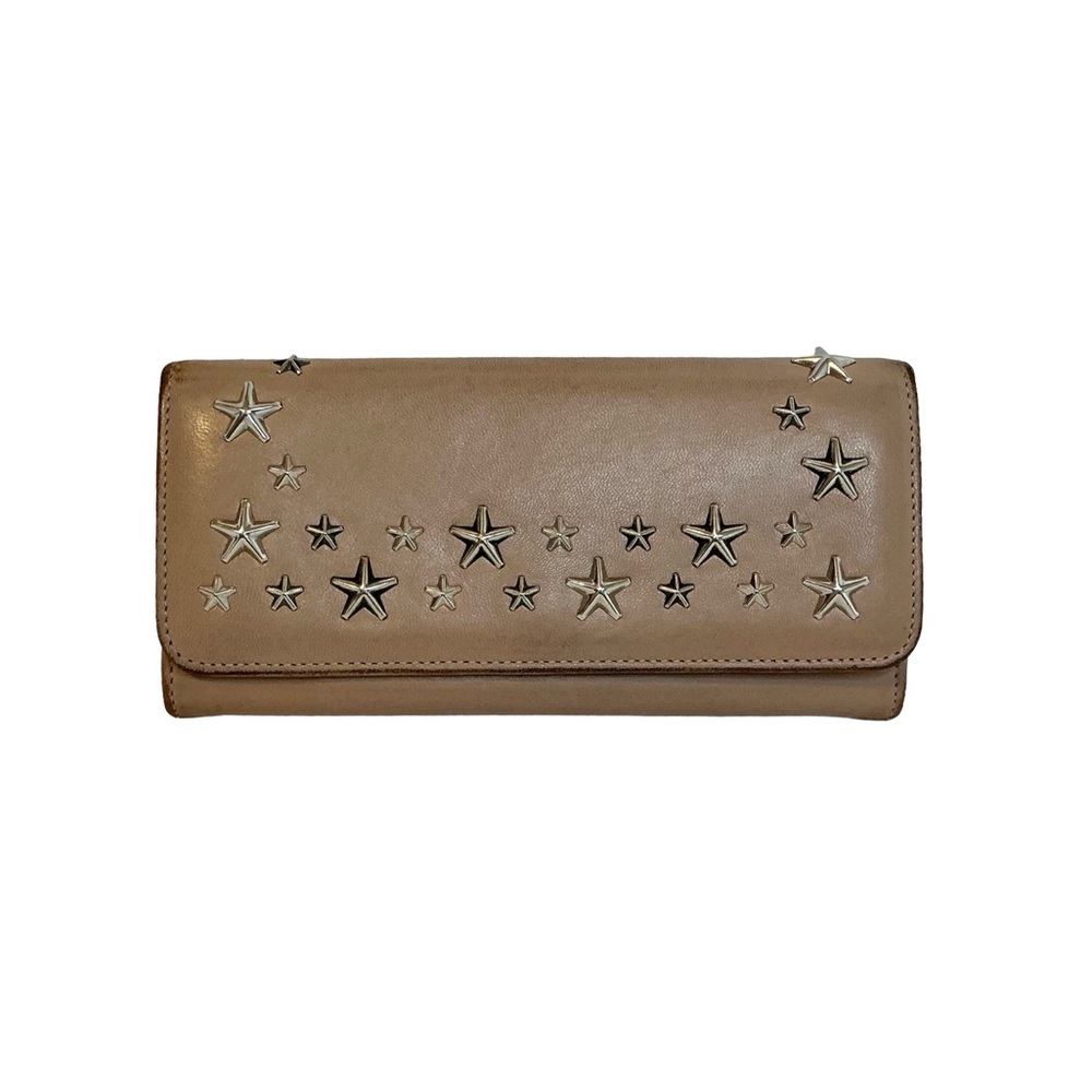 Jimmy Choo Star-Studded Leather Continental Wallet – Nude Beige
